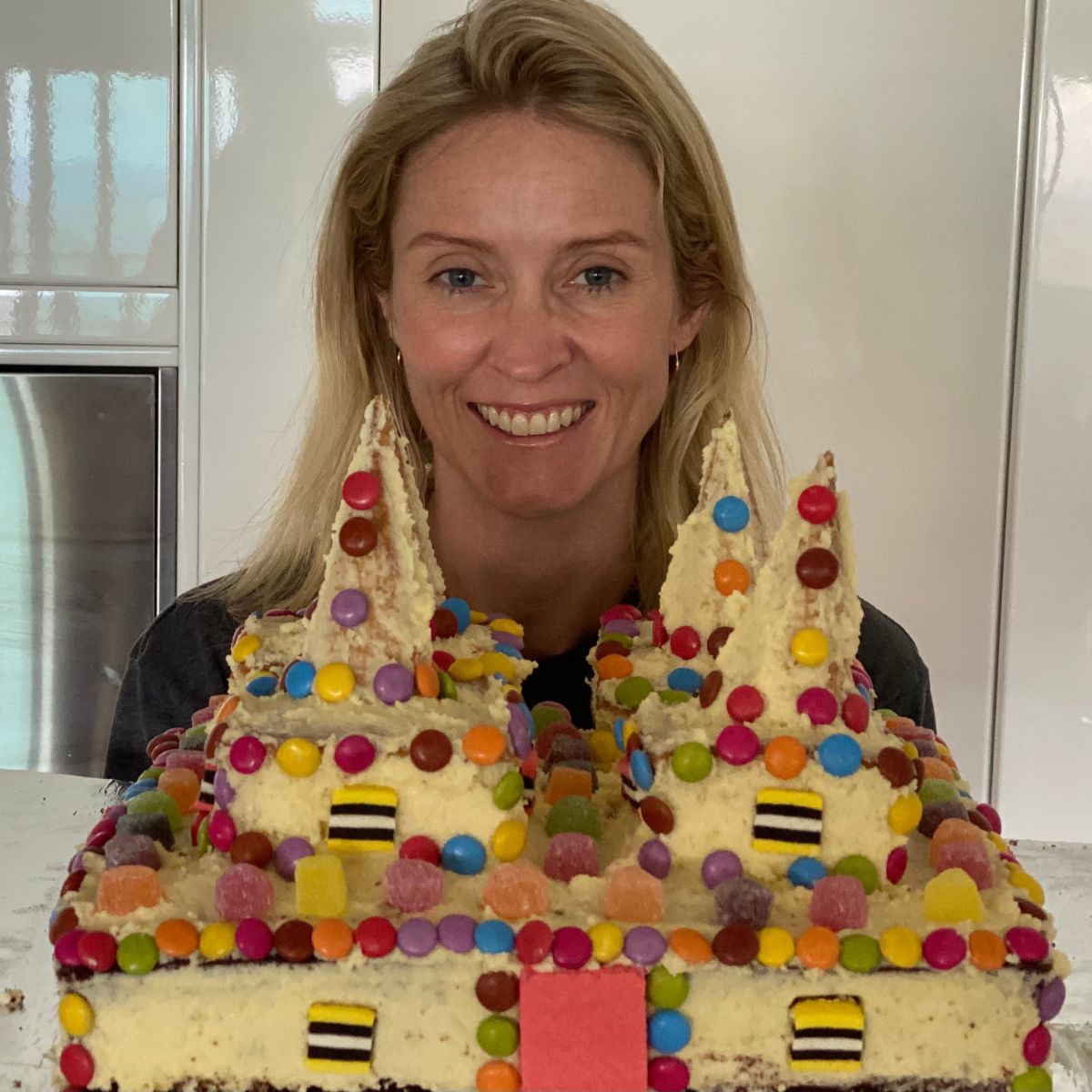 Rebecca Vonhoff with birthday cake baked for child's birthday